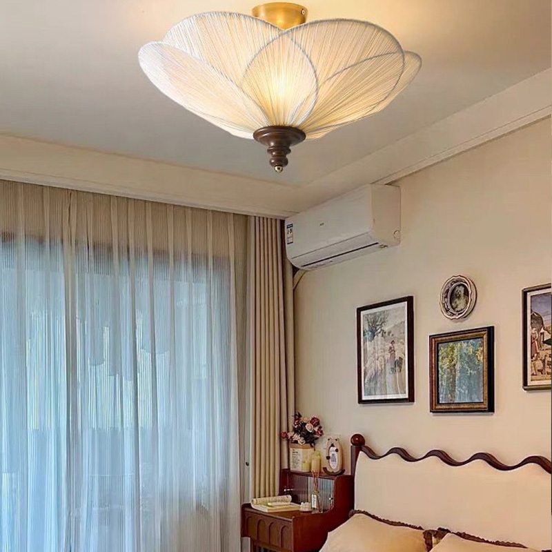 Đèn trần vải xếp li hoa mận cổ điển, Đèn chùm bằng gỗ Led hậu hiện đại, Phòng ngủ, Phòng khách, Đèn treo trang trí phòng ăn