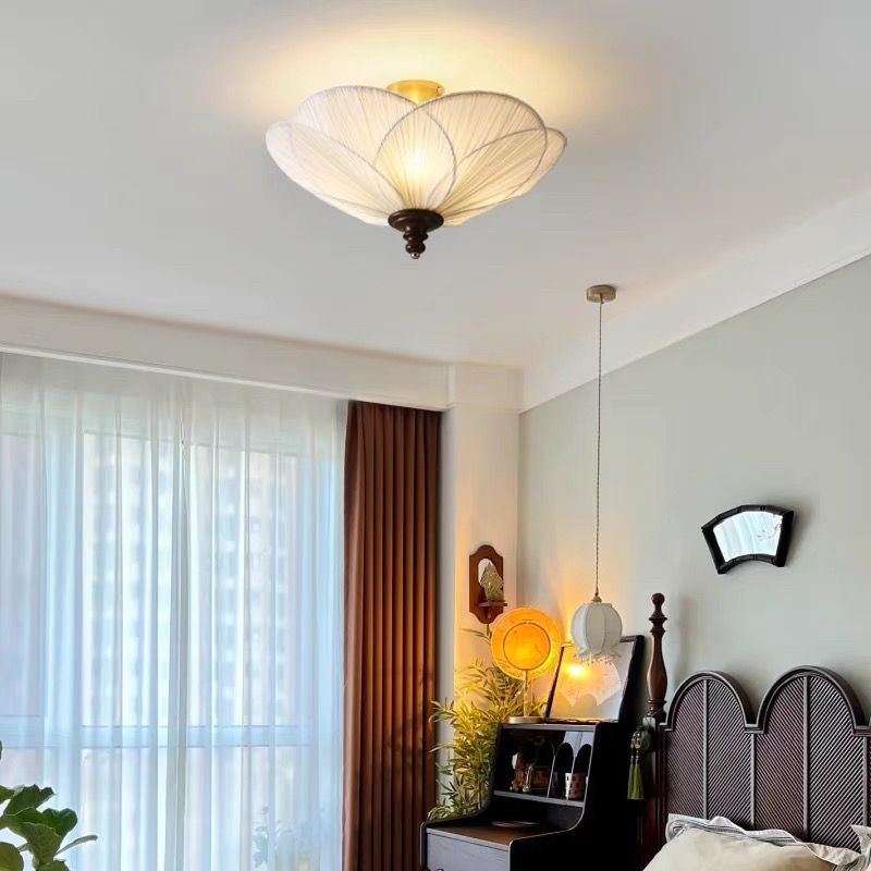 Đèn trần vải xếp li hoa mận cổ điển, Đèn chùm bằng gỗ Led hậu hiện đại, Phòng ngủ, Phòng khách, Đèn treo trang trí phòng ăn