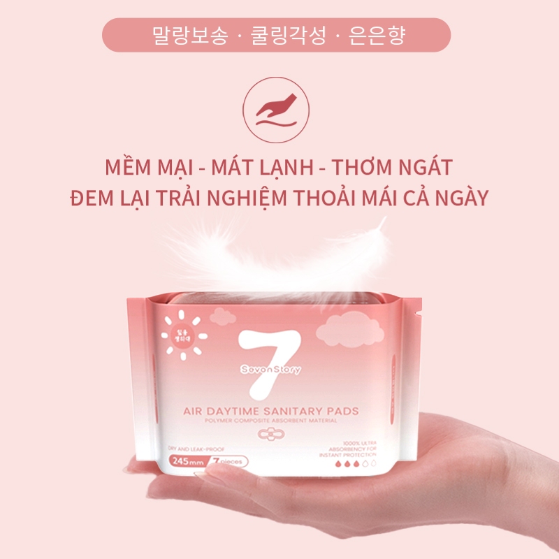 【SevonStory ⑦】Combo 7 gói Băng vệ sinh tích hợp chip bạc hà mát lạnh –  ban ngày & ban đêm (245mm/290mm), thấm hút nhanh, chống tràn, siêu mỏng, mặc như không . Khi giao hàng sẽ được che tên sản phẩm và tặng kèm túi đựng để bảo vệ quyền riêng tư của bạn.