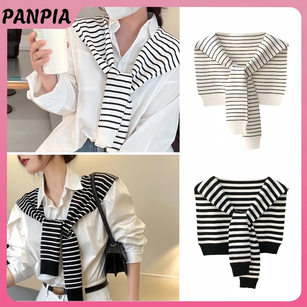 PANPIA-Phong Cách Hàn Quốc Thời Trang Khăn Choàng Dệt Kim Áo Sơ Mi Vai Sọc Cổ Giả Phong Cách Retro Khăn Nữ Phụ Kiện HEVN