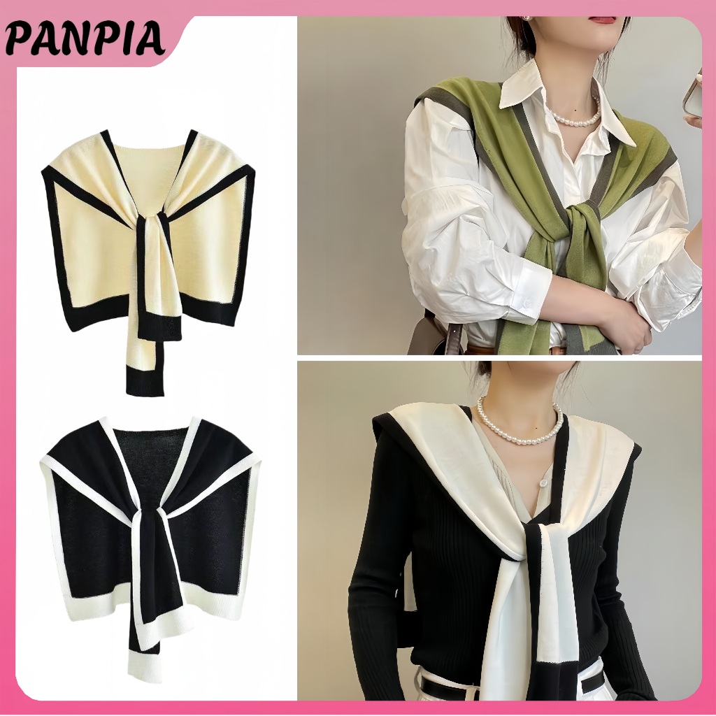 PANPIA-Phong Cách Hàn Quốc Thời Trang Khăn Choàng Dệt Kim Áo Sơ Mi Vai Sọc Cổ Giả Phong Cách Retro Khăn Nữ Phụ Kiện HEVN