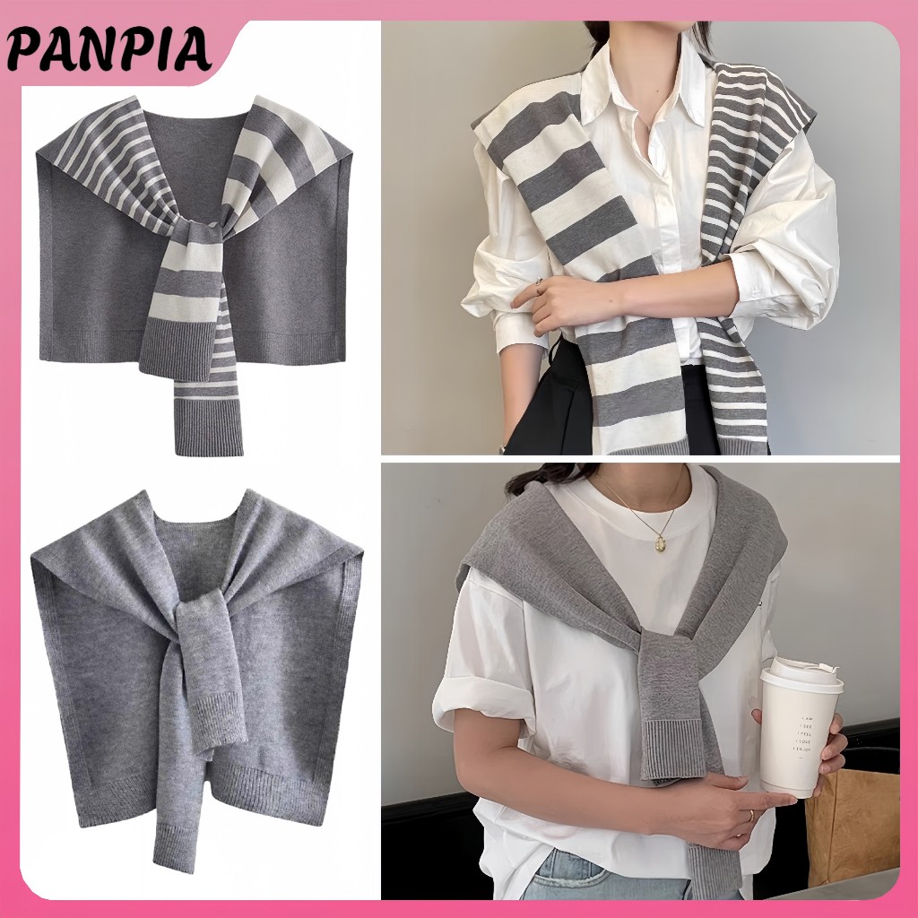 PANPIA-Phong Cách Hàn Quốc Thời Trang Khăn Choàng Dệt Kim Áo Sơ Mi Vai Sọc Cổ Giả Phong Cách Retro Khăn Nữ Phụ Kiện HEVN
