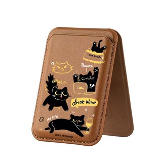 Giá đỡ thẻ điện thoại da thật họa tiết mèo đen Mischievous dành cho các cặp đôi tương thích với iPhone 17 Pro Max 17 Air 16 16 Pro 15 14 13 12 11 Pro Max