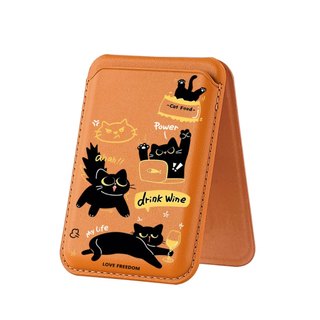 Giá đỡ thẻ điện thoại da thật họa tiết mèo đen Mischievous dành cho các cặp đôi tương thích với iPhone 17 Pro Max 17 Air 16 16 Pro 15 14 13 12 11 Pro Max