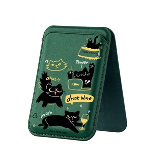 Giá đỡ thẻ điện thoại da thật họa tiết mèo đen Mischievous dành cho các cặp đôi tương thích với iPhone 17 Pro Max 17 Air 16 16 Pro 15 14 13 12 11 Pro Max