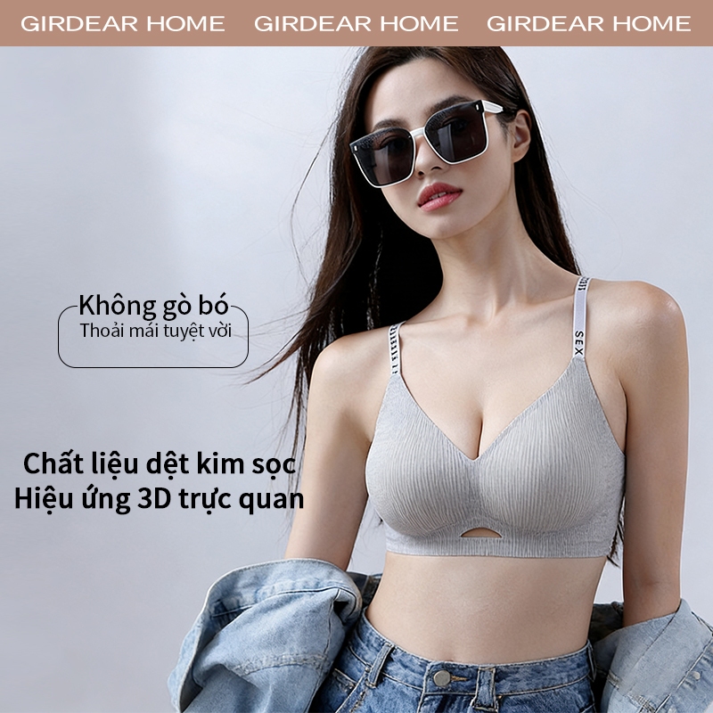 Girdear Home Nhà Liền Mạch Thạch Gel Áo Ngực Chữ Dây Cutout Push Up Áo Ngực Thoải Mái Tập Hợp Quần Lót Chống Trơn Trượt Cho Nữ,GH58