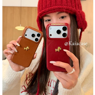 Thời Trang 3D Ngựa Vàng Năm Mới Đỏ Cam Da PU Ốp Lưng Điện Thoại iPhone 17Promax 17Pro 14 15 16 Pro Max 13 Nữ Vỏ Di Động