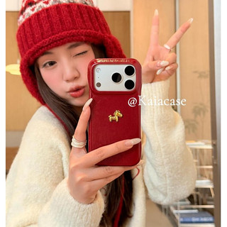 Thời Trang 3D Ngựa Vàng Năm Mới Đỏ Cam Da PU Ốp Lưng Điện Thoại iPhone 17Promax 17Pro 14 15 16 Pro Max 13 Nữ Vỏ Di Động