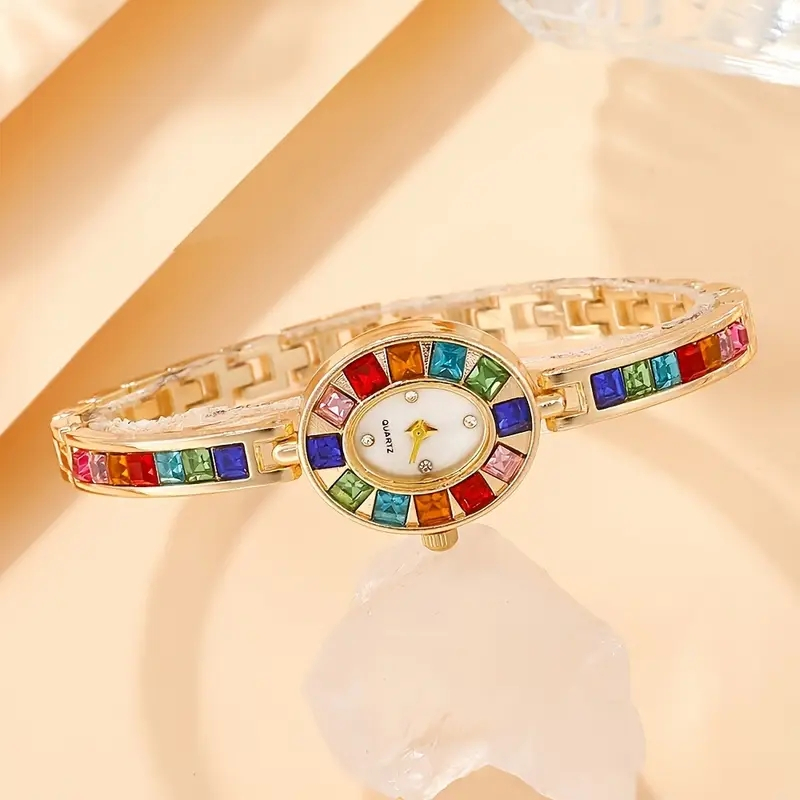 Đồng hồ nữ kim cương đầy màu sắc Ánh sáng sang trọng Đồng hồ đeo tay Niche Đồng hồ xu hướng thời trang nữ Đồng hồ thạch anh Đồng hồ đeo tay nữ hàng ngày (Lựa chọn tốt nhất để làm quà tặng sinh nhật)