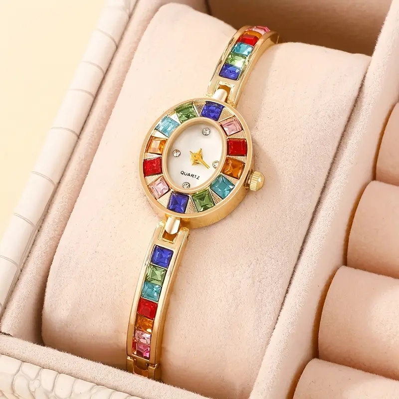 Đồng hồ nữ kim cương đầy màu sắc Ánh sáng sang trọng Đồng hồ đeo tay Niche Đồng hồ xu hướng thời trang nữ Đồng hồ thạch anh Đồng hồ đeo tay nữ hàng ngày (Lựa chọn tốt nhất để làm quà tặng sinh nhật)