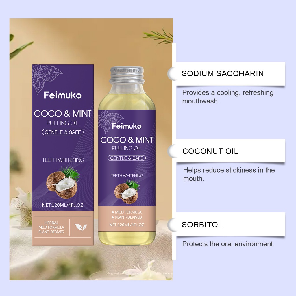 Feimuko Dầu Dừa & Bạc Hà Kéo Rửa Miệng Làm Trắng Răng Tự Nhiên - Nhẹ Nhàng & An Toàn 120ml