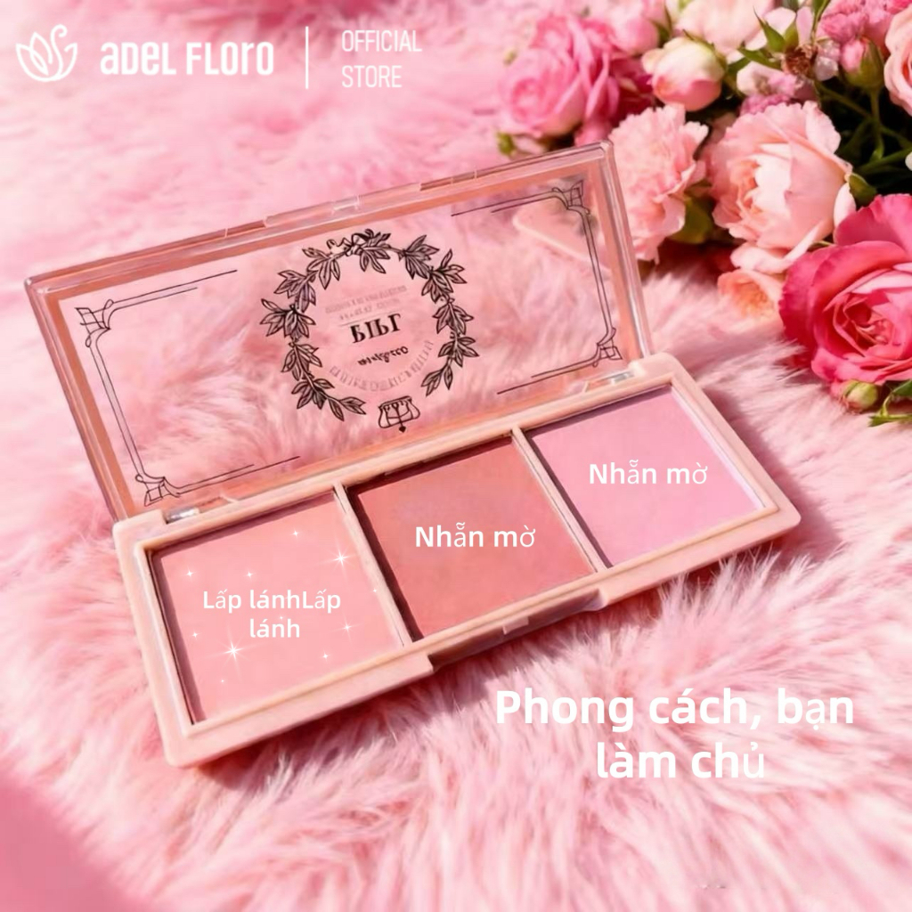 🎨Adel Bảng 3 Tông Má Mắt | Phấn Siêu Mịn, Lâu Trôi Kiềm Dầu & Hạn Chế Bay Màu, Cho Má Hồng Tự Nhiên