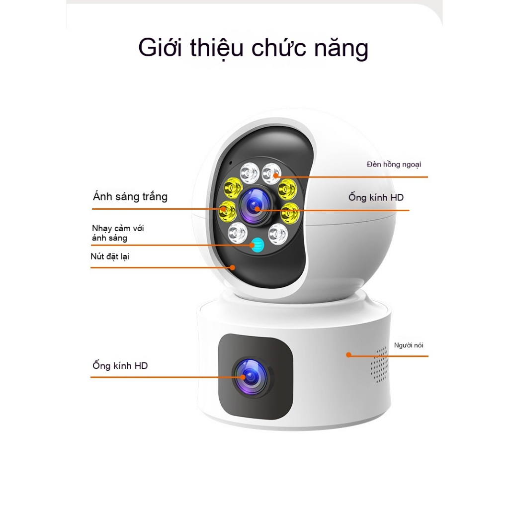 Camera thông minh Giám sát màn hình kép Hộ gia đình 2 triệu HD Tầm nhìn ban đêm trong nhà Camera giám sát 360 không dây