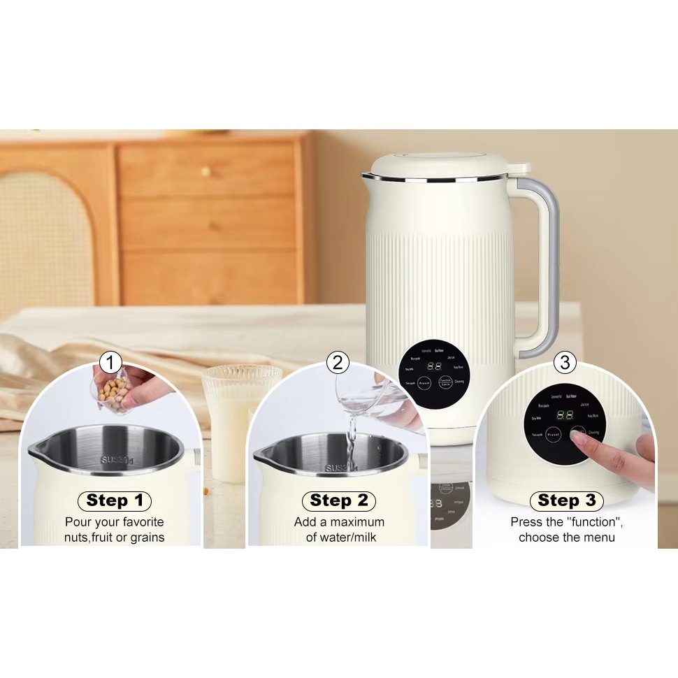 Màn hình cảm ứng gia đình Tự động làm sạch đa chức năng Máy làm sữa đậu nành bằng thép không gỉ 316 Máy cắt tường Không sôi Không lọc 4-5 người