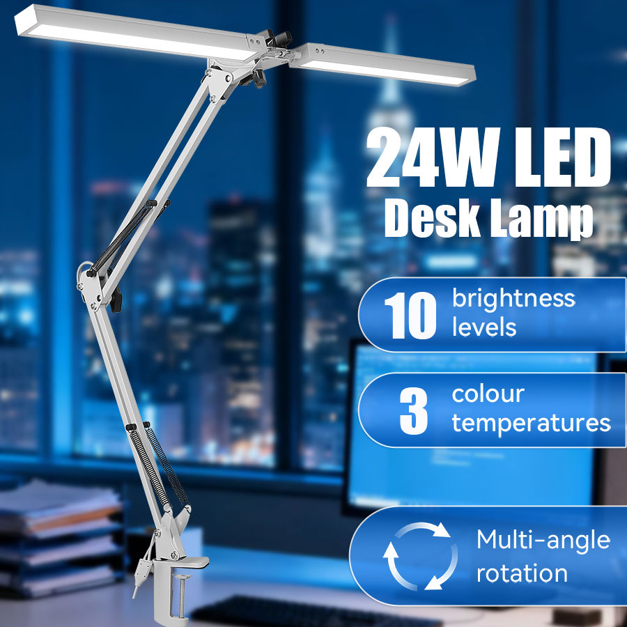 Đèn bàn LED hai đầu USB 24W, 3 màu, có thể gập và điều chỉnh độ sáng, đèn ngủ/học