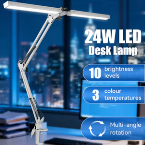 Đèn bàn LED hai đầu USB 24W, 3 màu, có thể gập và điều chỉnh độ sáng, đèn ngủ/học