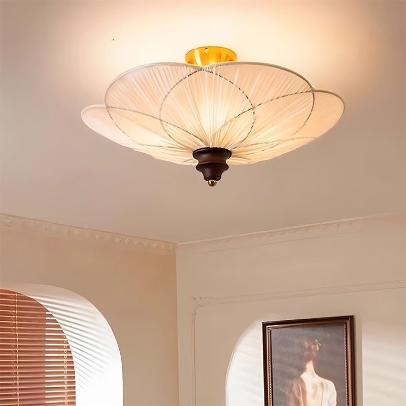 Đèn trần vải xếp li hoa mận cổ điển, Đèn chùm bằng gỗ Led hậu hiện đại, Phòng ngủ, Phòng khách, Đèn treo trang trí phòng ăn