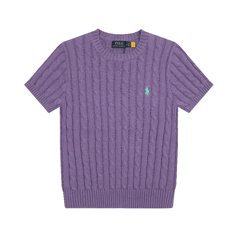 Áo knits cổ tròn, màu đơn giản, tay ngắn cổ điển, phù hợp mọi thời tiết