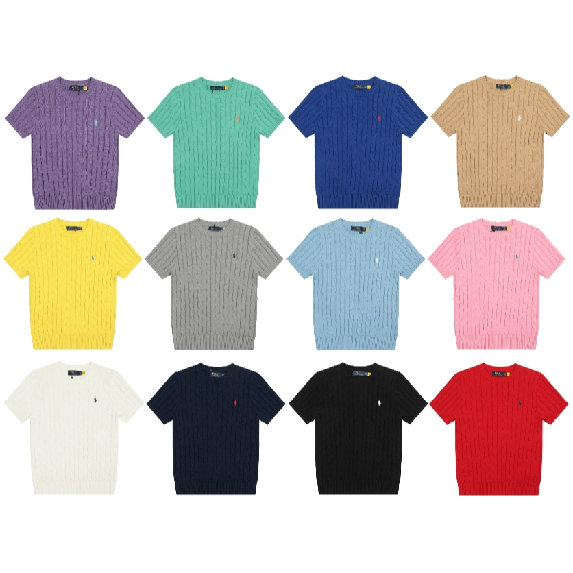 Áo knits cổ tròn, màu đơn giản, tay ngắn cổ điển, phù hợp mọi thời tiết