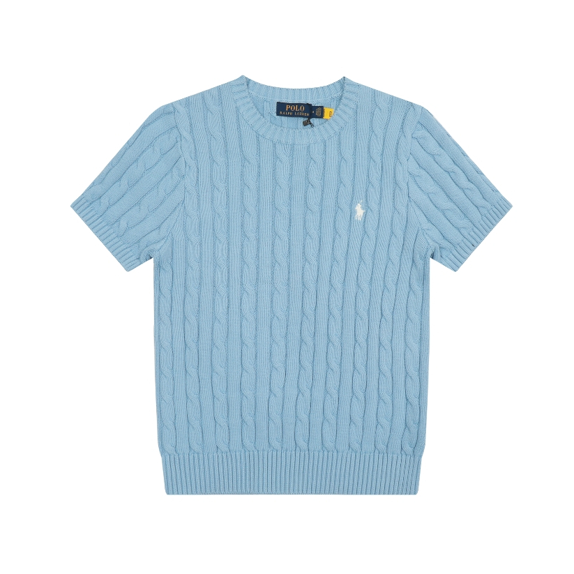 Áo knits cổ tròn, màu đơn giản, tay ngắn cổ điển, phù hợp mọi thời tiết