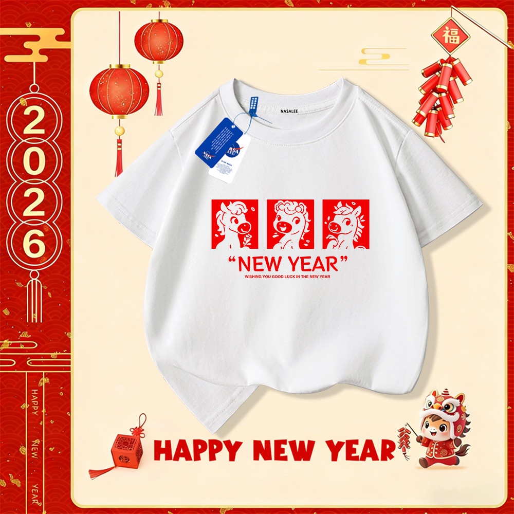 💥Xu hướng hot 2025 💥 Áo thun trẻ em NASA họa tiết năm Bính Ngọ — Chất liệu cotton — Unisex — Giao hàng ngay
