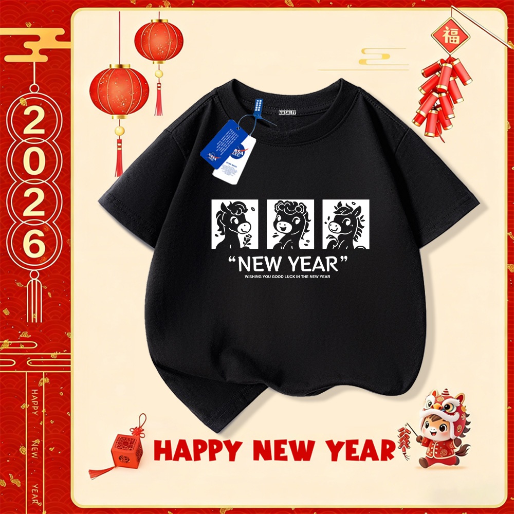 💥Xu hướng hot 2025 💥 Áo thun trẻ em NASA họa tiết năm Bính Ngọ — Chất liệu cotton — Unisex — Giao hàng ngay