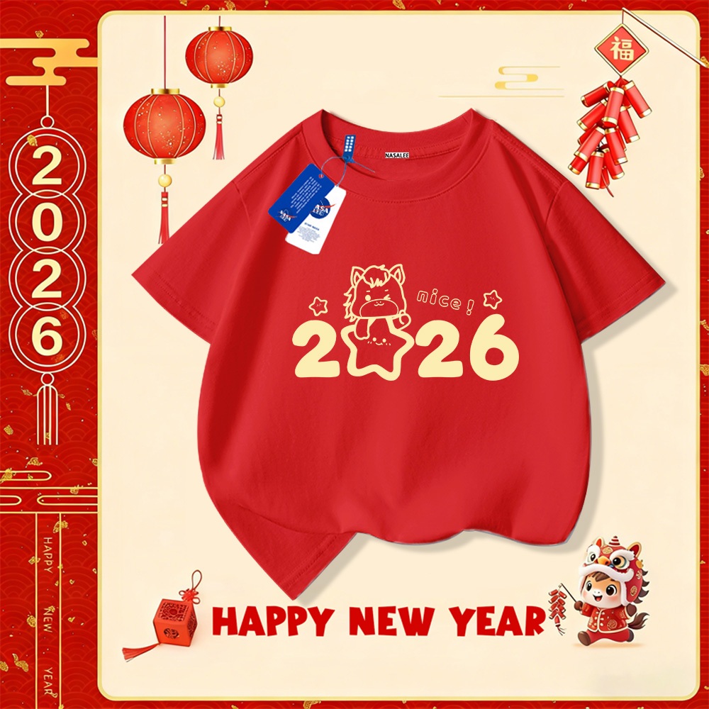 💥Xu hướng hot 2025 💥 Áo thun trẻ em NASA họa tiết năm Bính Ngọ — Chất liệu cotton — Unisex — Giao hàng ngay