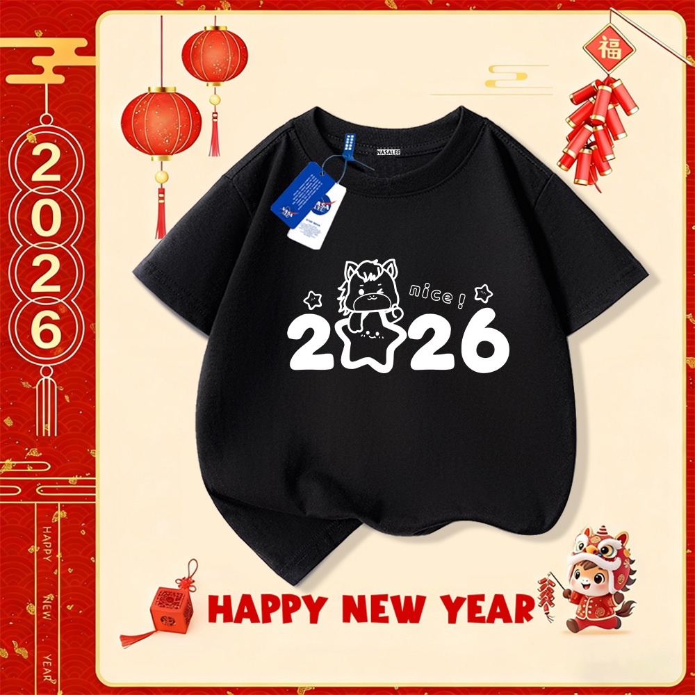 💥Xu hướng hot 2025 💥 Áo thun trẻ em NASA họa tiết năm Bính Ngọ — Chất liệu cotton — Unisex — Giao hàng ngay