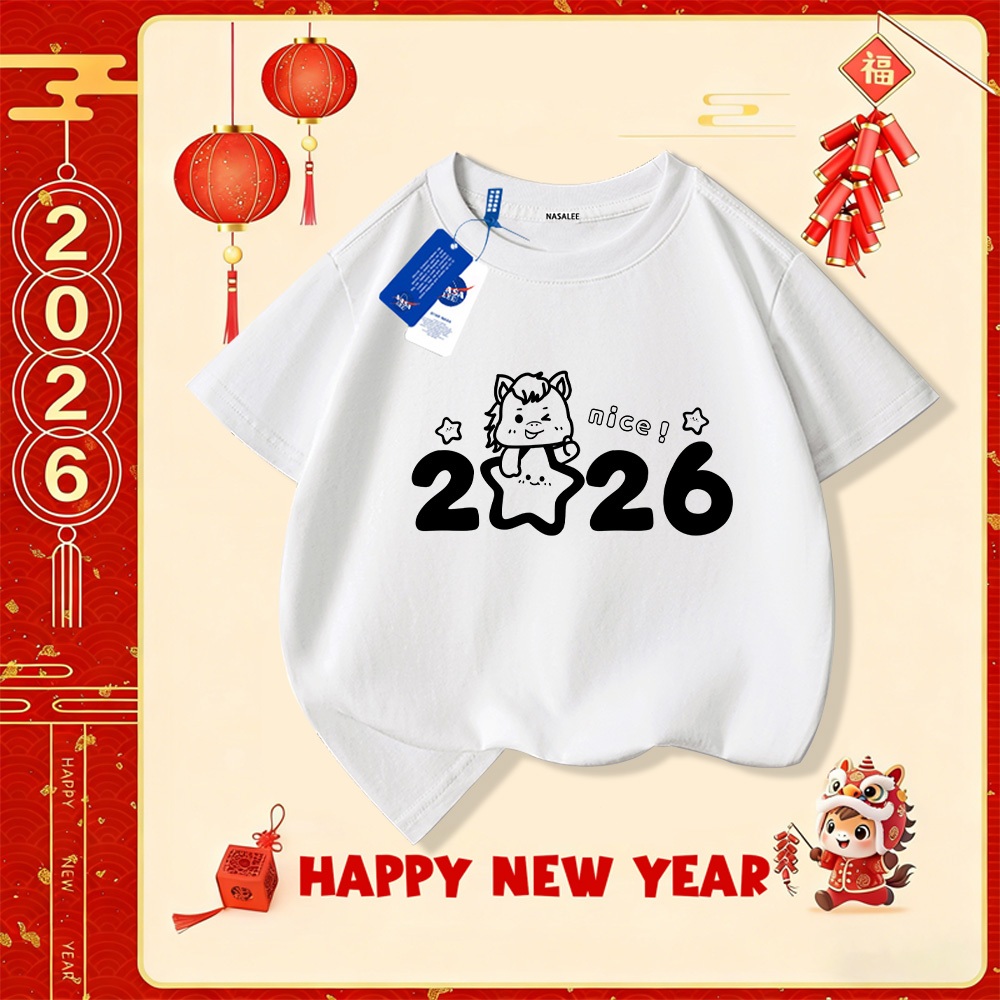 💥Xu hướng hot 2025 💥 Áo thun trẻ em NASA họa tiết năm Bính Ngọ — Chất liệu cotton — Unisex — Giao hàng ngay