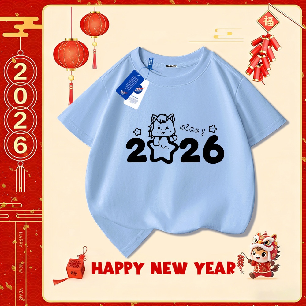 💥Xu hướng hot 2025 💥 Áo thun trẻ em NASA họa tiết năm Bính Ngọ — Chất liệu cotton — Unisex — Giao hàng ngay