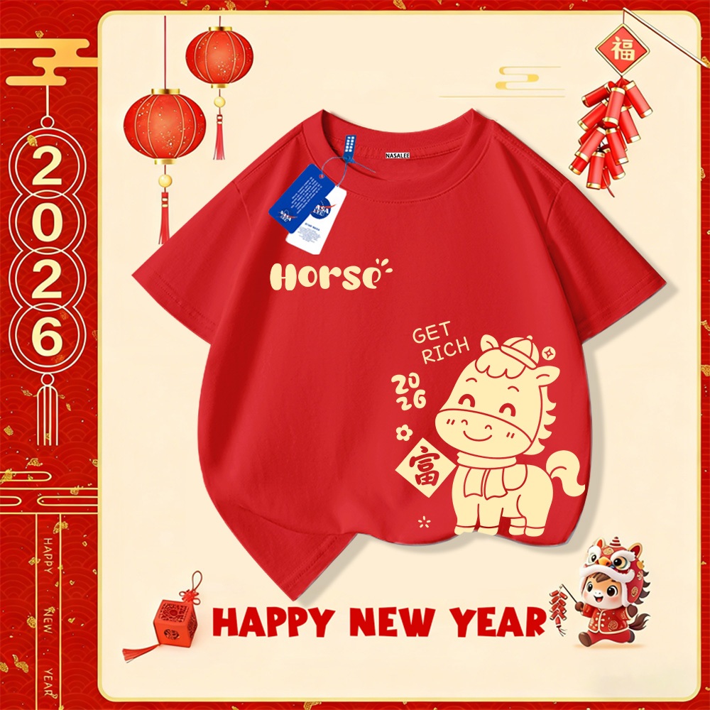 💥Xu hướng hot 2025 💥 Áo thun trẻ em NASA họa tiết năm Bính Ngọ — Chất liệu cotton — Unisex — Giao hàng ngay