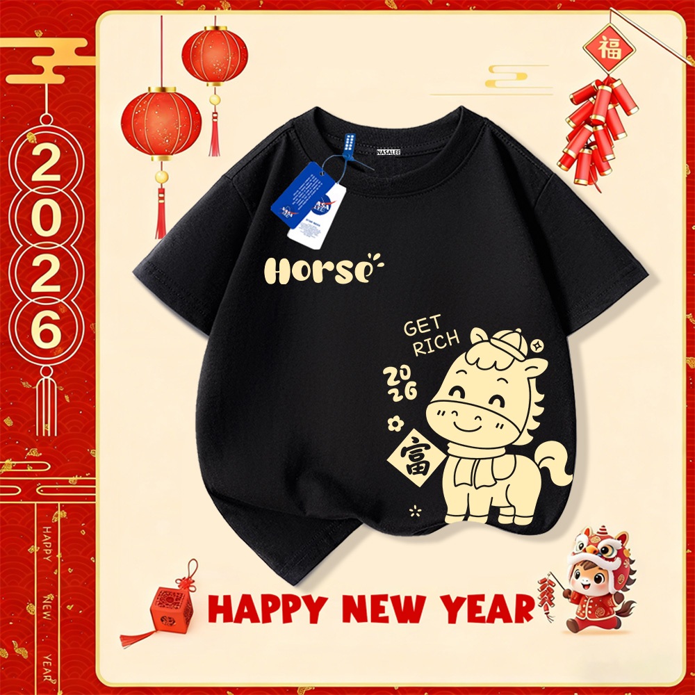 💥Xu hướng hot 2025 💥 Áo thun trẻ em NASA họa tiết năm Bính Ngọ — Chất liệu cotton — Unisex — Giao hàng ngay