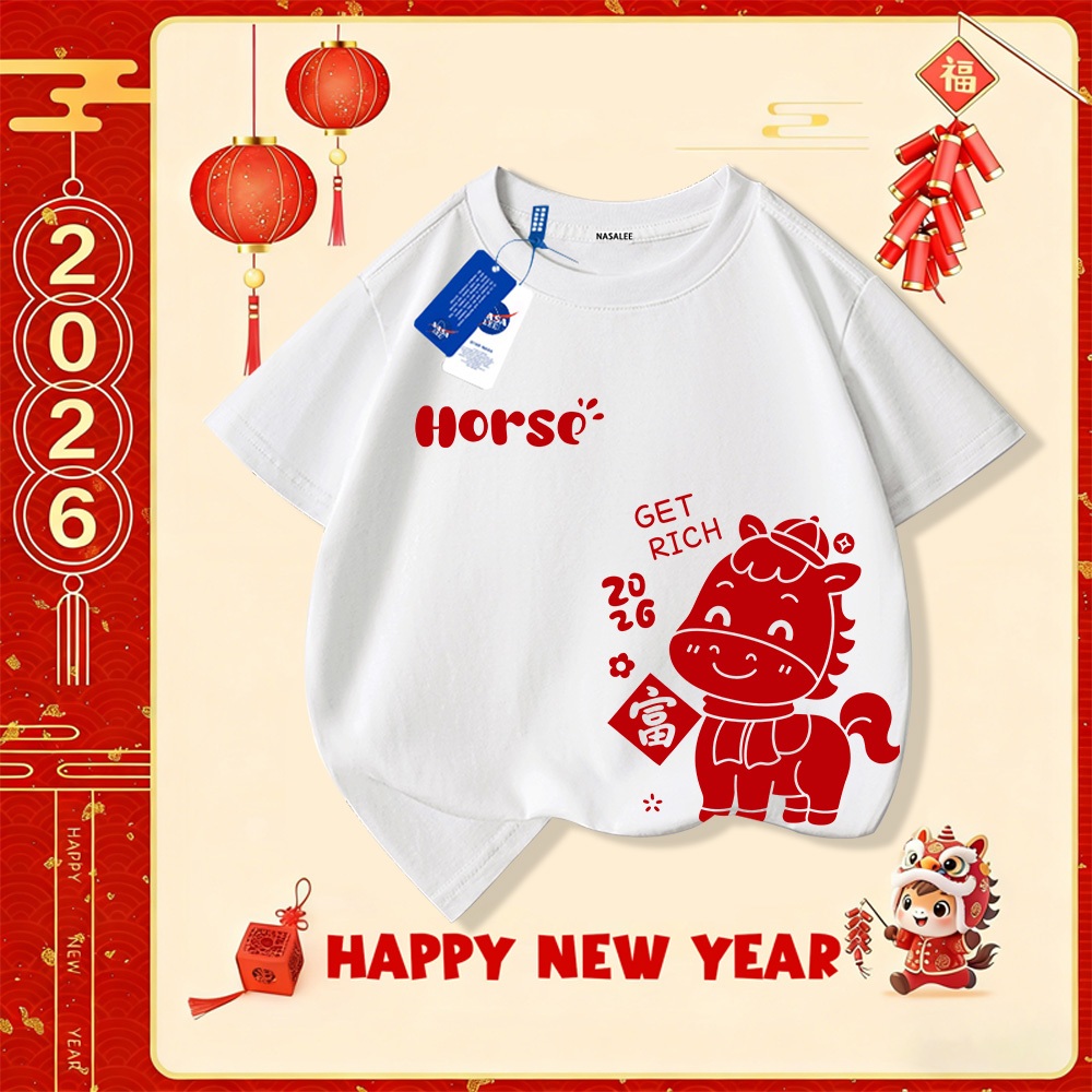 💥Xu hướng hot 2025 💥 Áo thun trẻ em NASA họa tiết năm Bính Ngọ — Chất liệu cotton — Unisex — Giao hàng ngay
