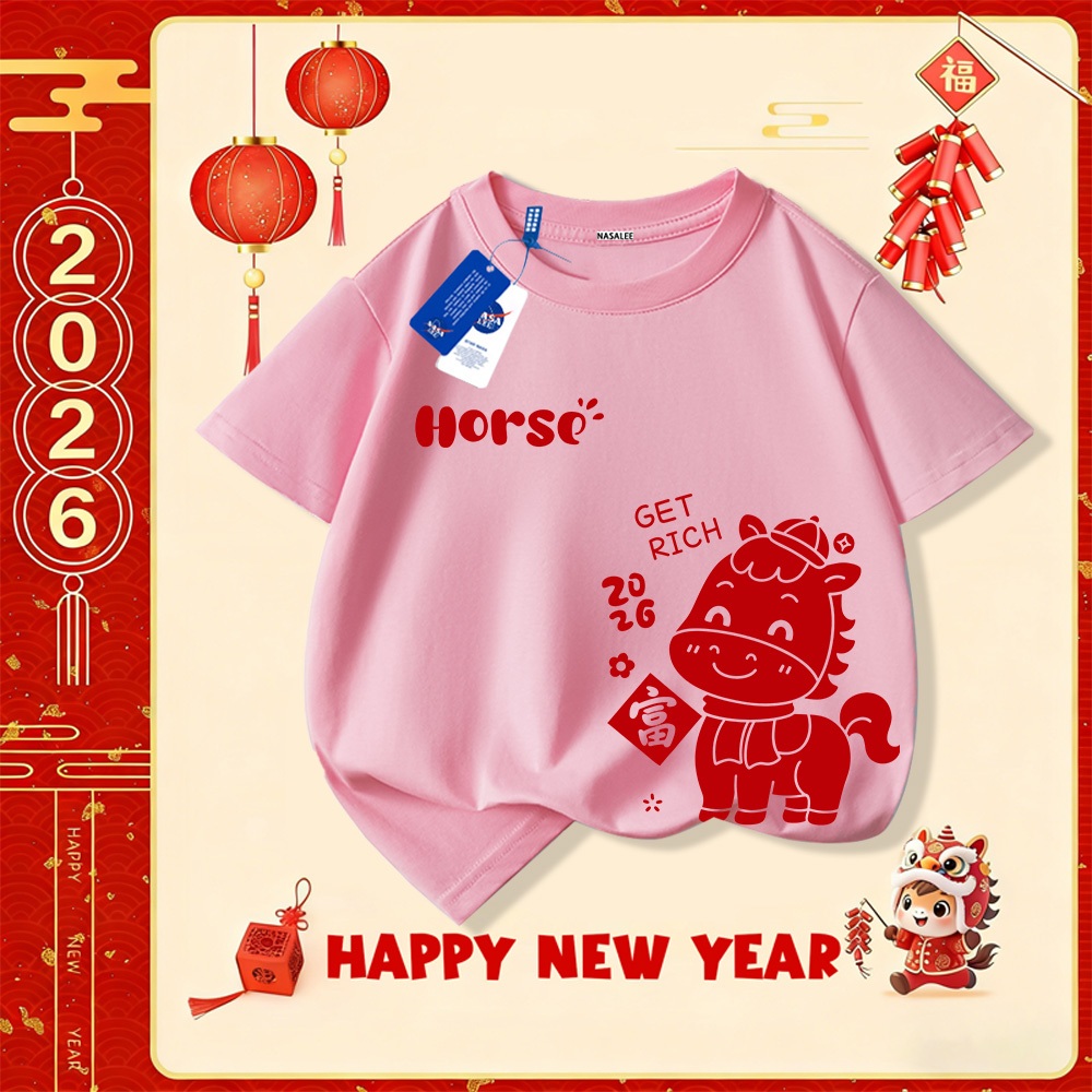 💥Xu hướng hot 2025 💥 Áo thun trẻ em NASA họa tiết năm Bính Ngọ — Chất liệu cotton — Unisex — Giao hàng ngay