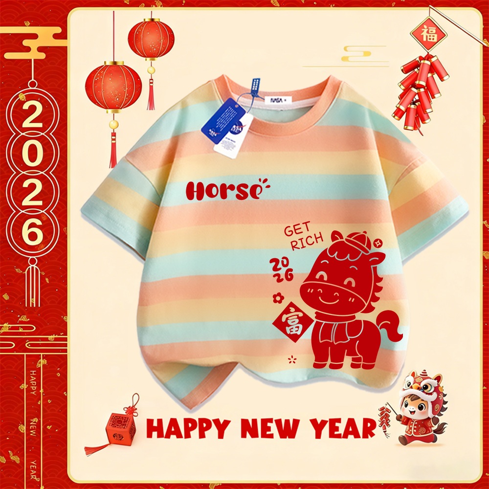💥Xu hướng hot 2025 💥 Áo thun trẻ em NASA họa tiết năm Bính Ngọ — Chất liệu cotton — Unisex — Giao hàng ngay