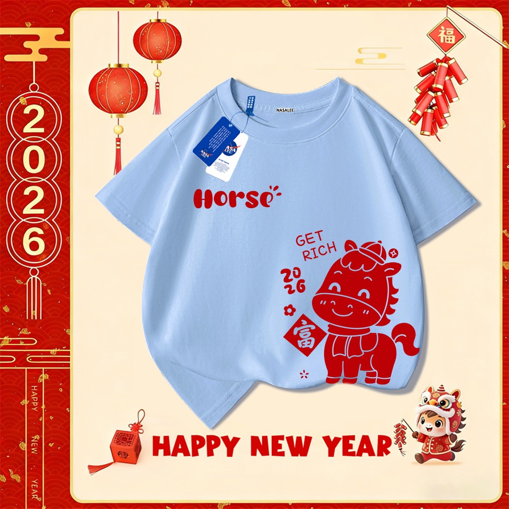 💥Xu hướng hot 2025 💥 Áo thun trẻ em NASA họa tiết năm Bính Ngọ — Chất liệu cotton — Unisex — Giao hàng ngay