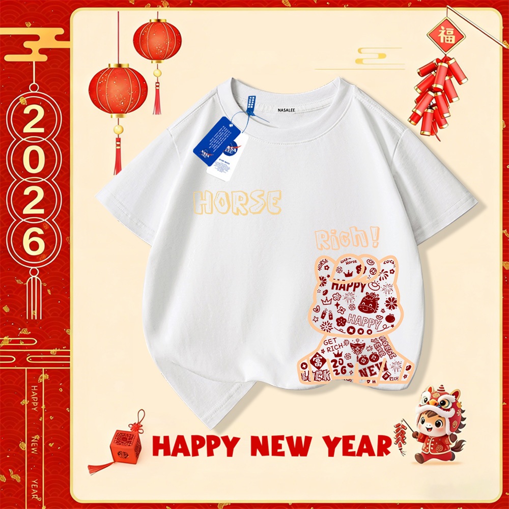 💥 Xu hướng hot 2025 💥 Áo thun trẻ em NASA họa tiết năm Bính Ngọ — 100% cotton — Unisex — Giao hàng ngay
