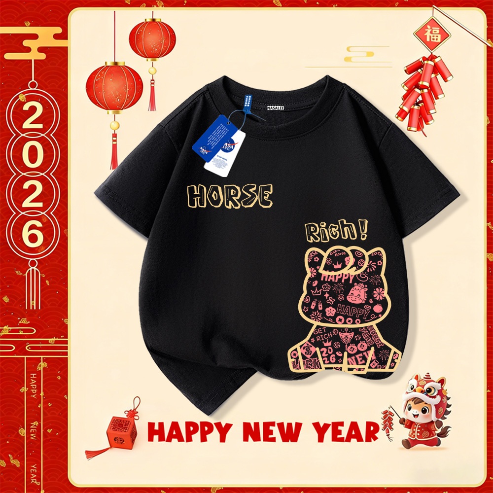 💥 Xu hướng hot 2025 💥 Áo thun trẻ em NASA họa tiết năm Bính Ngọ — 100% cotton — Unisex — Giao hàng ngay