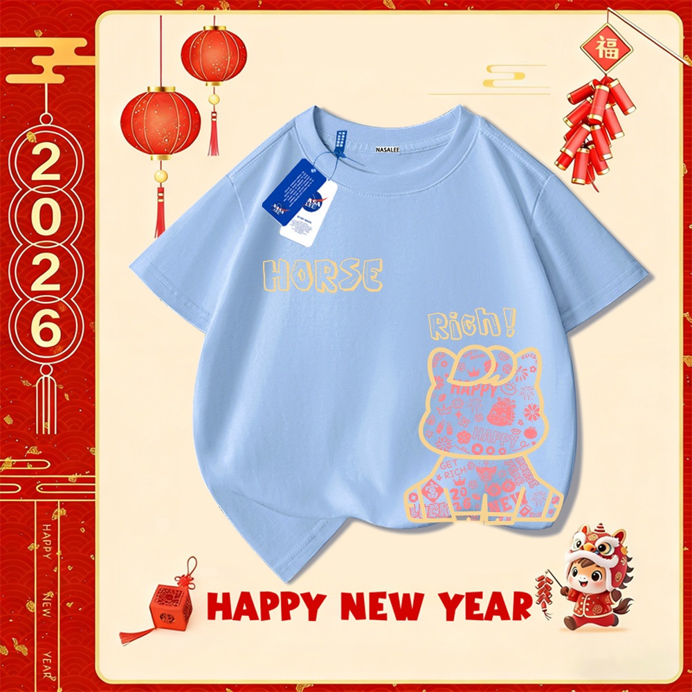 💥 Xu hướng hot 2025 💥 Áo thun trẻ em NASA họa tiết năm Bính Ngọ — 100% cotton — Unisex — Giao hàng ngay