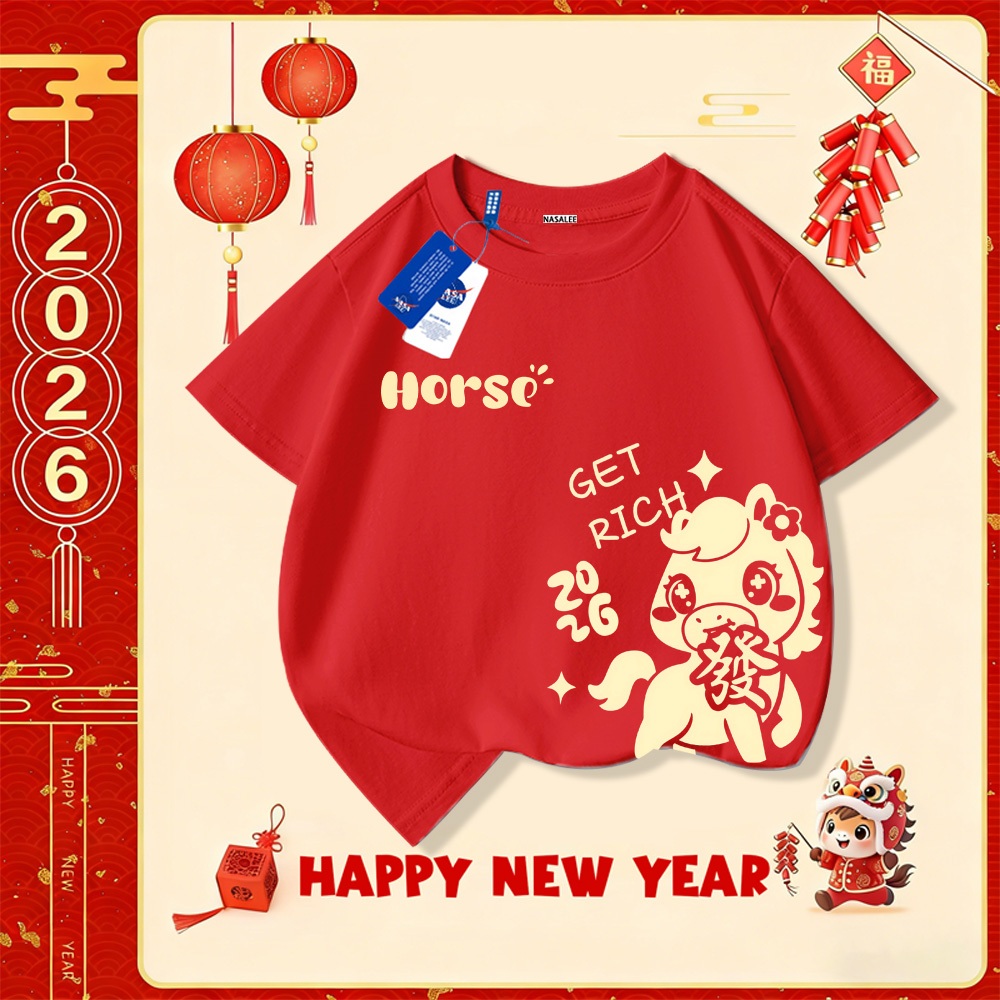 💥Xu hướng hot 2025 💥 Áo thun trẻ em NASA họa tiết năm Bính Ngọ — Chất liệu cotton — Unisex — Giao hàng ngay