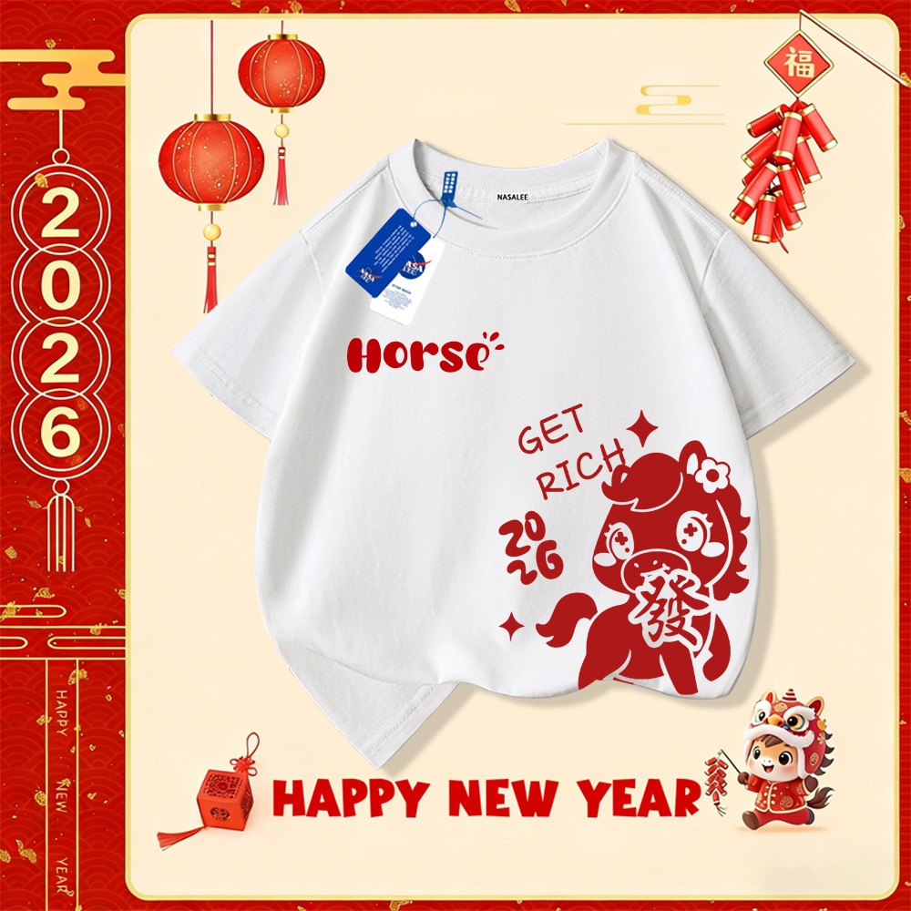 💥Xu hướng hot 2025 💥 Áo thun trẻ em NASA họa tiết năm Bính Ngọ — Chất liệu cotton — Unisex — Giao hàng ngay