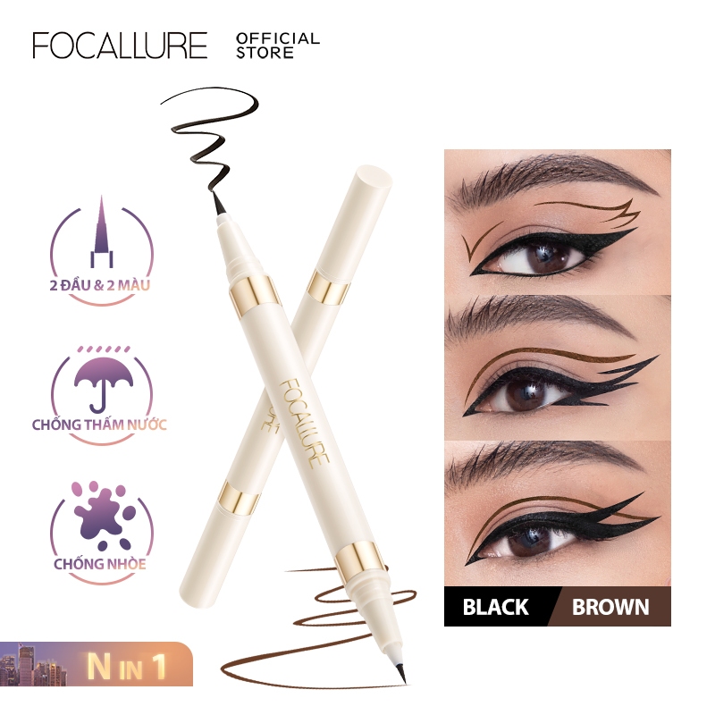 Focallure #Bút Kẻ Mắt Dạng Lỏng 2 Trong 1 Nhanh Khô Chống Thấm Nước Lâu Trôi Màu Đen / Nâu