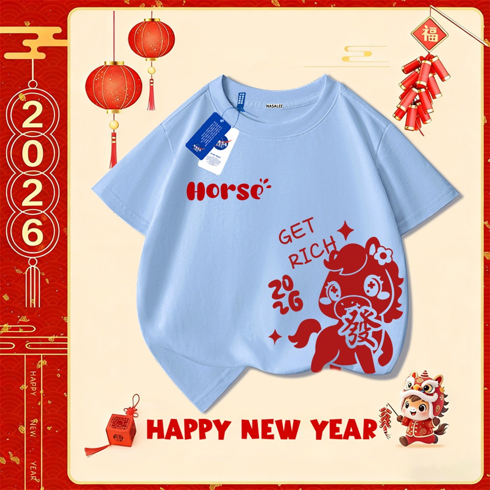 💥Xu hướng hot 2025 💥 Áo thun trẻ em NASA họa tiết năm Bính Ngọ — Chất liệu cotton — Unisex — Giao hàng ngay