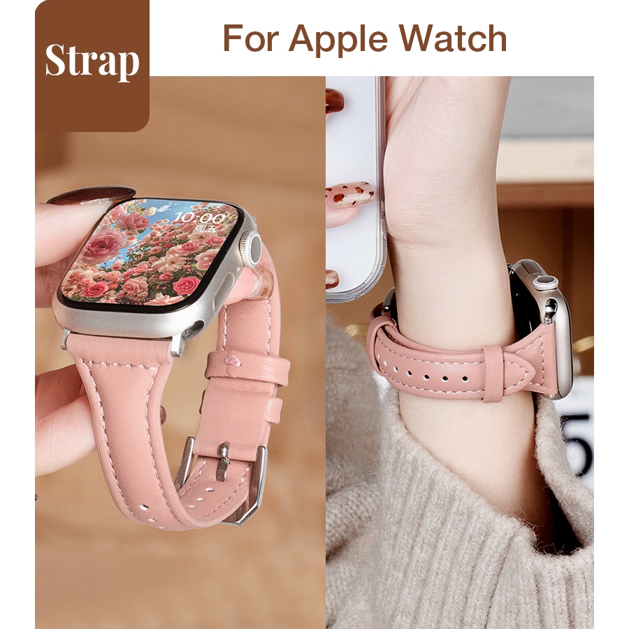 Nữ Phong Cách Cổ Điển Eo Nhỏ Mềm Mại Thoải Mái Dây Da Thật Chính Hãng Thích Hợp Cho Apple Watch S11 SE3 Ultra3 S10 S9 S8 SE S7 S6 Ultra 49mm 46mm 42mm 44mm 41mm 45mm Dây Đeo Tay