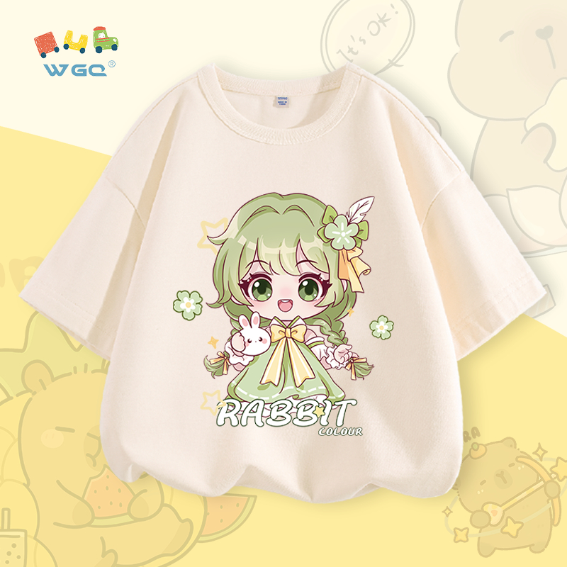 W.G.Q Áo thun cho bé gái , vải 100% Cotton mềm mại thoải mái , in hình yêu tinh dễ thương