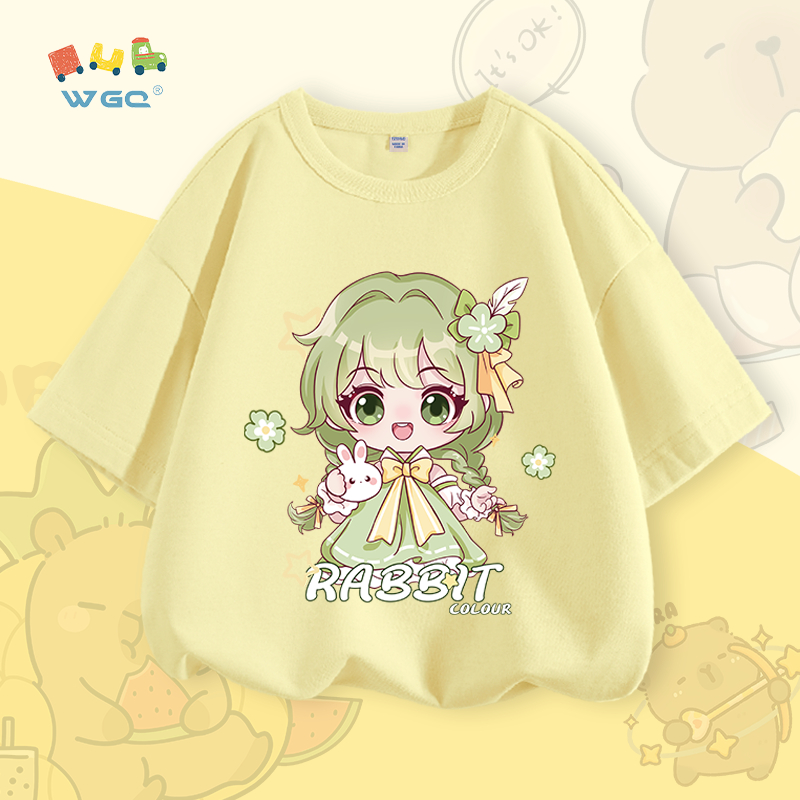 W.G.Q Áo thun cho bé gái , vải 100% Cotton mềm mại thoải mái , in hình yêu tinh dễ thương