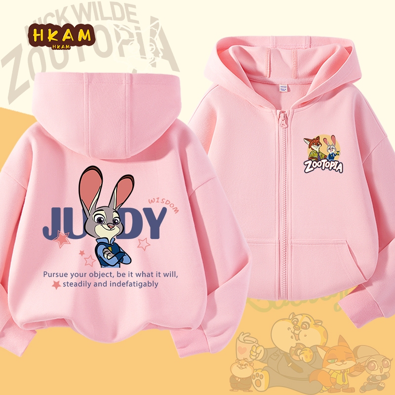 HKAM Áo Hoodie Bé Gái Áo Khoác Hoodie Zootopia Trẻ Em Dây Kéo Áo Khoác Hoodie Thời Trang Đơn Giản Có Túi, In judy