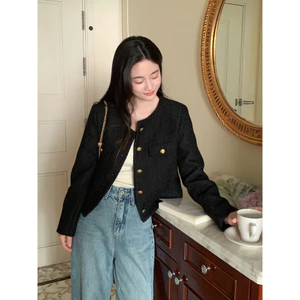 áo khoác dạ nữ mùa đông dễ thương lót lông cừu thu hàn quốc áo khoác đen cardigan y2k mỏng ngoài sang chảnh