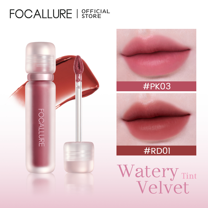 FOCALLURE Watery Velvet Tint, có kết cấu mịn màng, nhẹ nhàng, mang lại lợi ích dưỡng ẩm và cung cấp màu sắc lâu trôi.