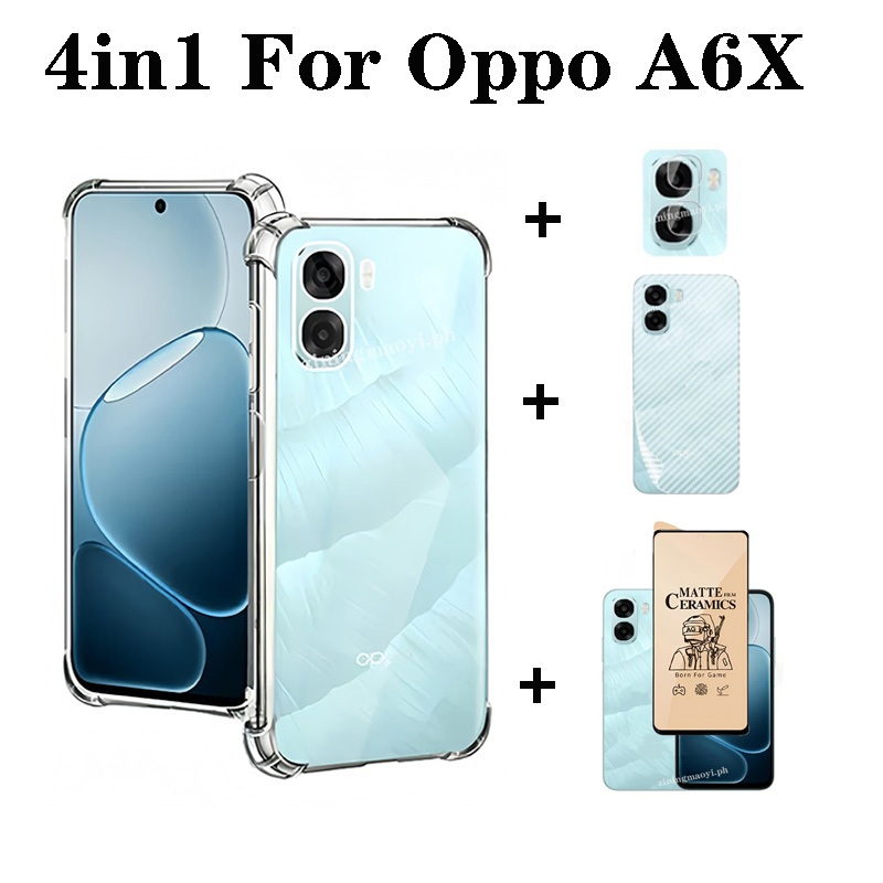 Bộ 4in1 Trọn Bộ Cho Oppo A6X A6pro, A5pro, A5, A3, A3X - Ốp Lưng Trong Suốt Và Màng Màng Màng Gốm Và Ống Kính Máy Ảnh Và Mặt Sau Bảo Vệ, Bảo Vệ Toàn Diện Cuối Cùng